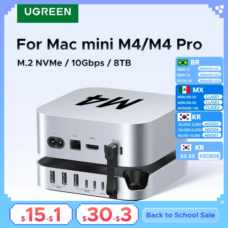 Dock 10-in-1 Per Mac Mini M4 – Alloggiamento SSD NVMe 8TB, Uscita DisplayPort 4K, USB-C 10 Gbps, Lettore SD/TF 170 MB/s, Espansione Memoria