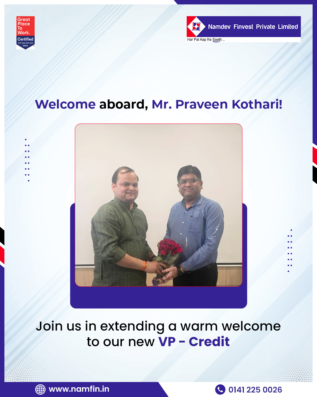 We’re delighted to... - Namdev Finvest Private Limited | Facebook