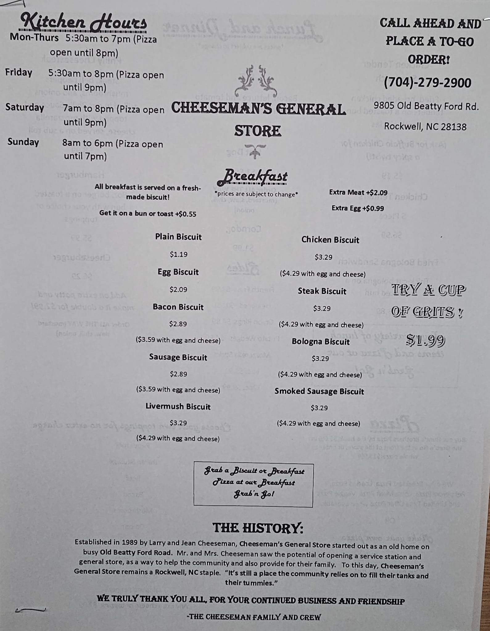 ️ ️Updated Menu ️ ️... - Cheeseman's General Store Rockwell | Facebook