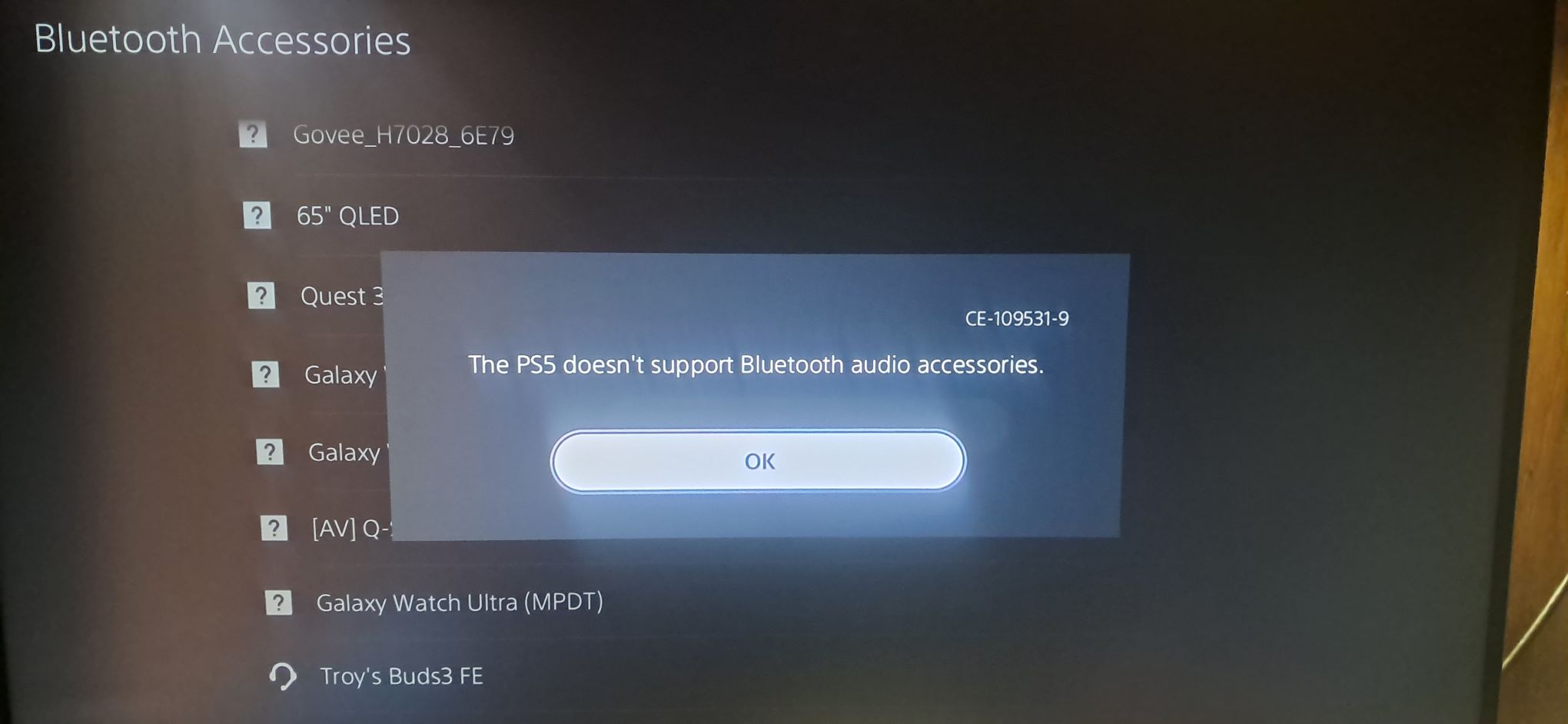 Why does my PS5 say it doesn't support Bluetooth audio?