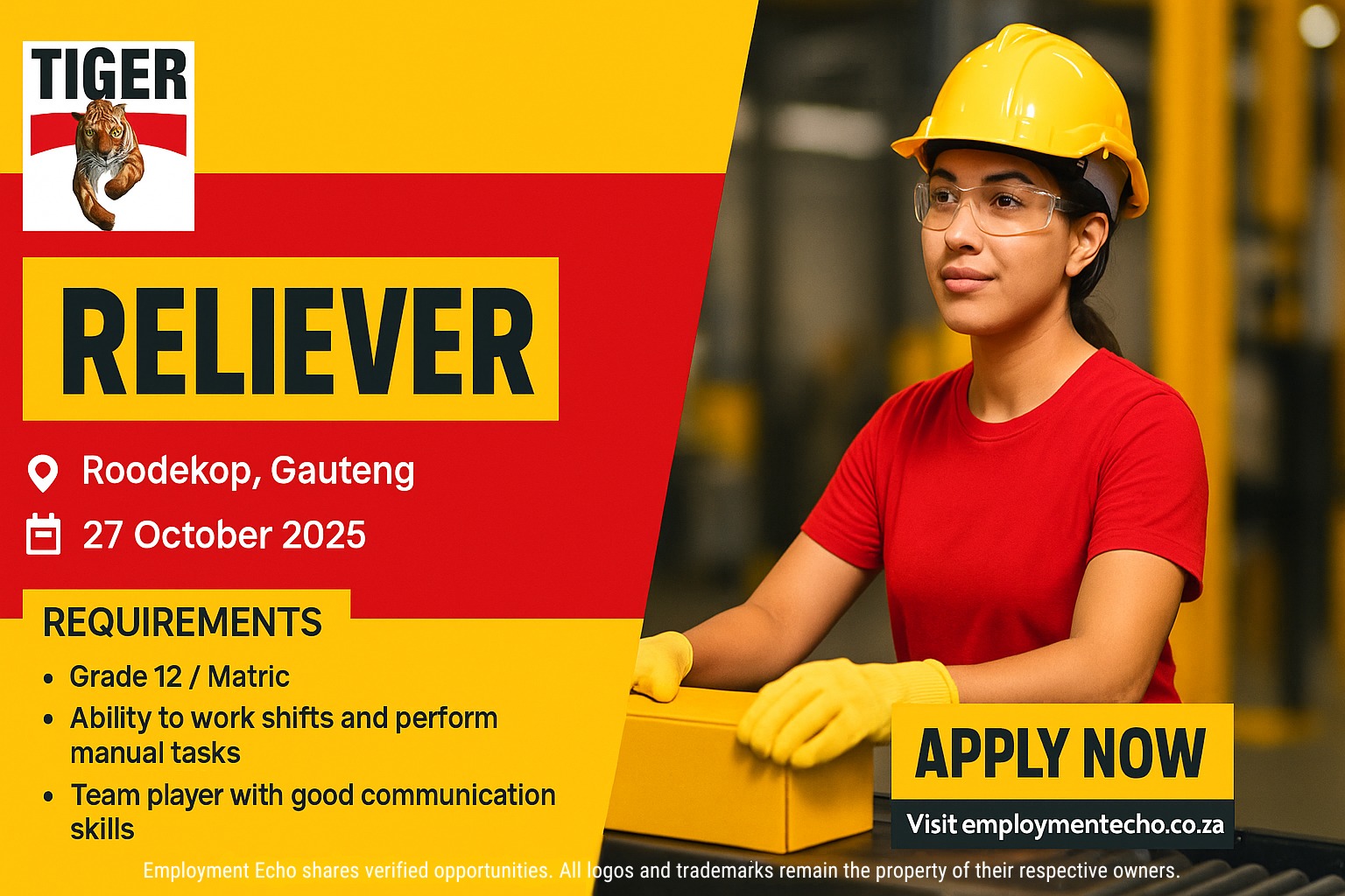 Employment Echo - 🟡 Reliever – Roodekop, Gauteng 🗓️... | Facebook