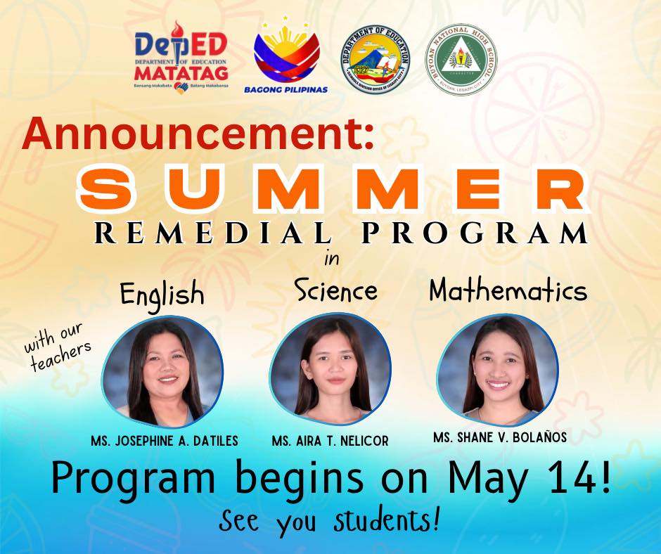 Buyoan - 📣 ANNOUNCEMENT ‼️ The Summer Remedial Program starts on May 14 ...