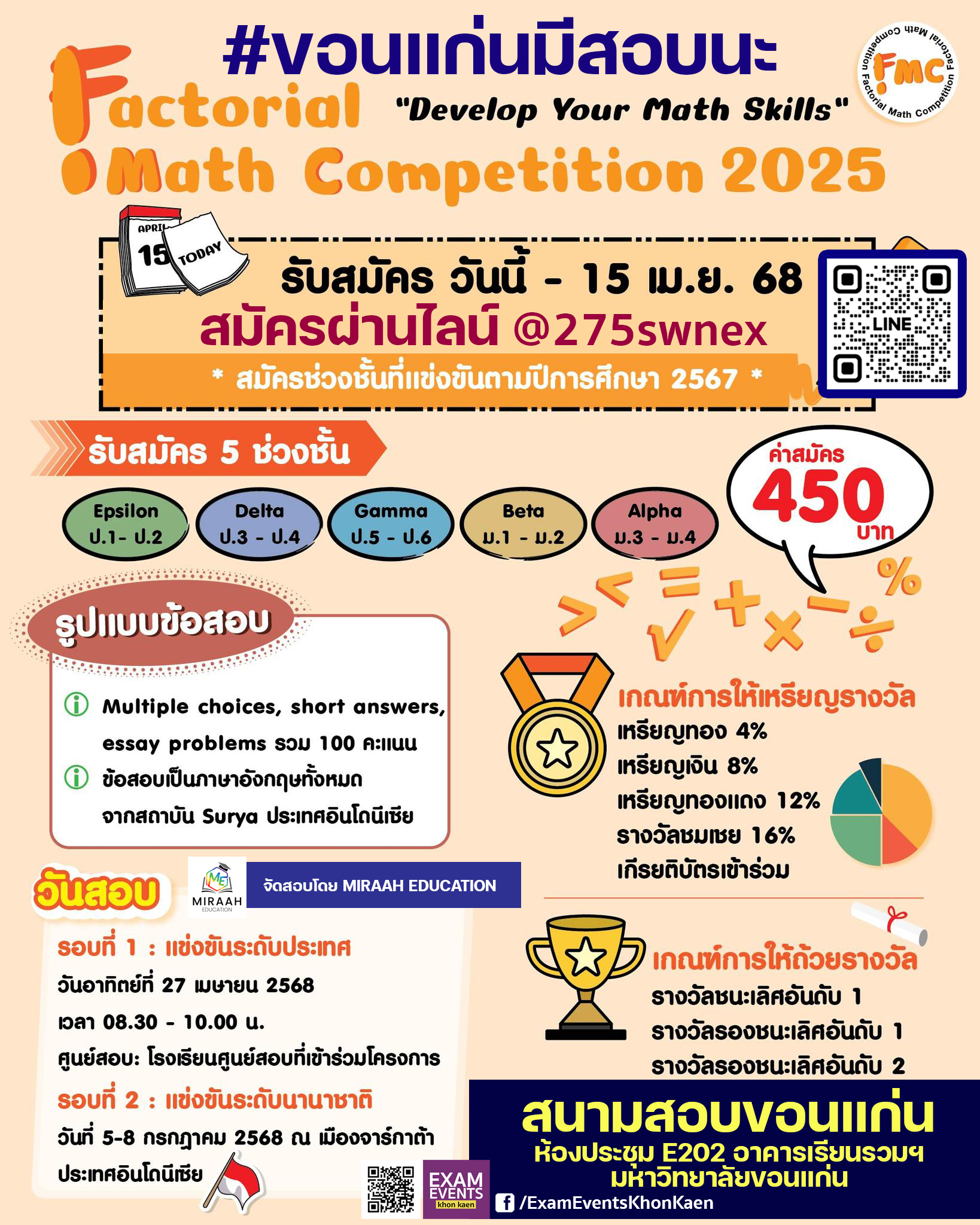 การสอบแข่งขันทักษะทางคณิตศาสตร์ระ... - EXAM Events - Khon Kaen | Facebook