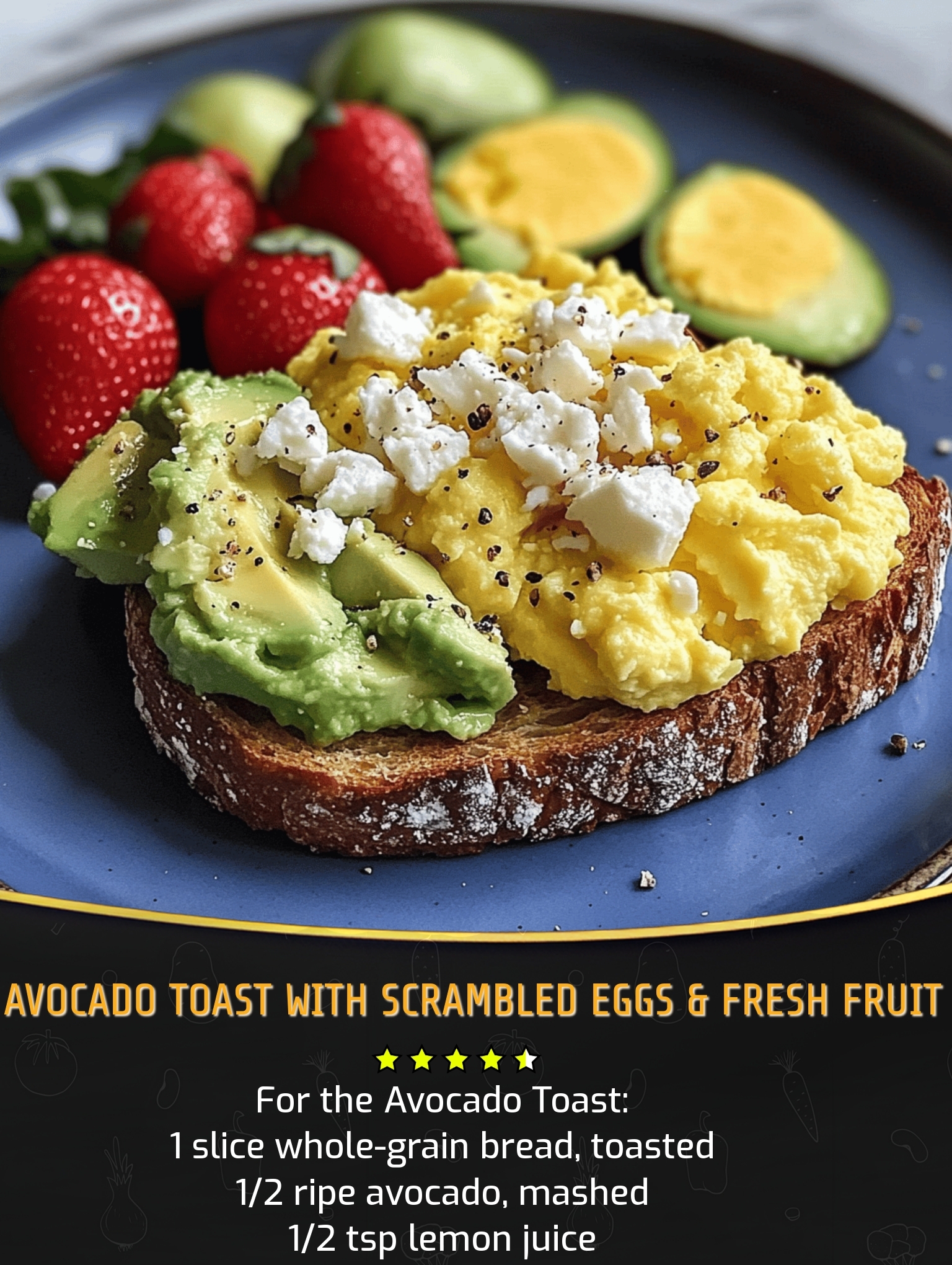Recipe - Avocado Toast with Scrambled Eggs & Fresh Fruit 🍳🍞 A delicious ...