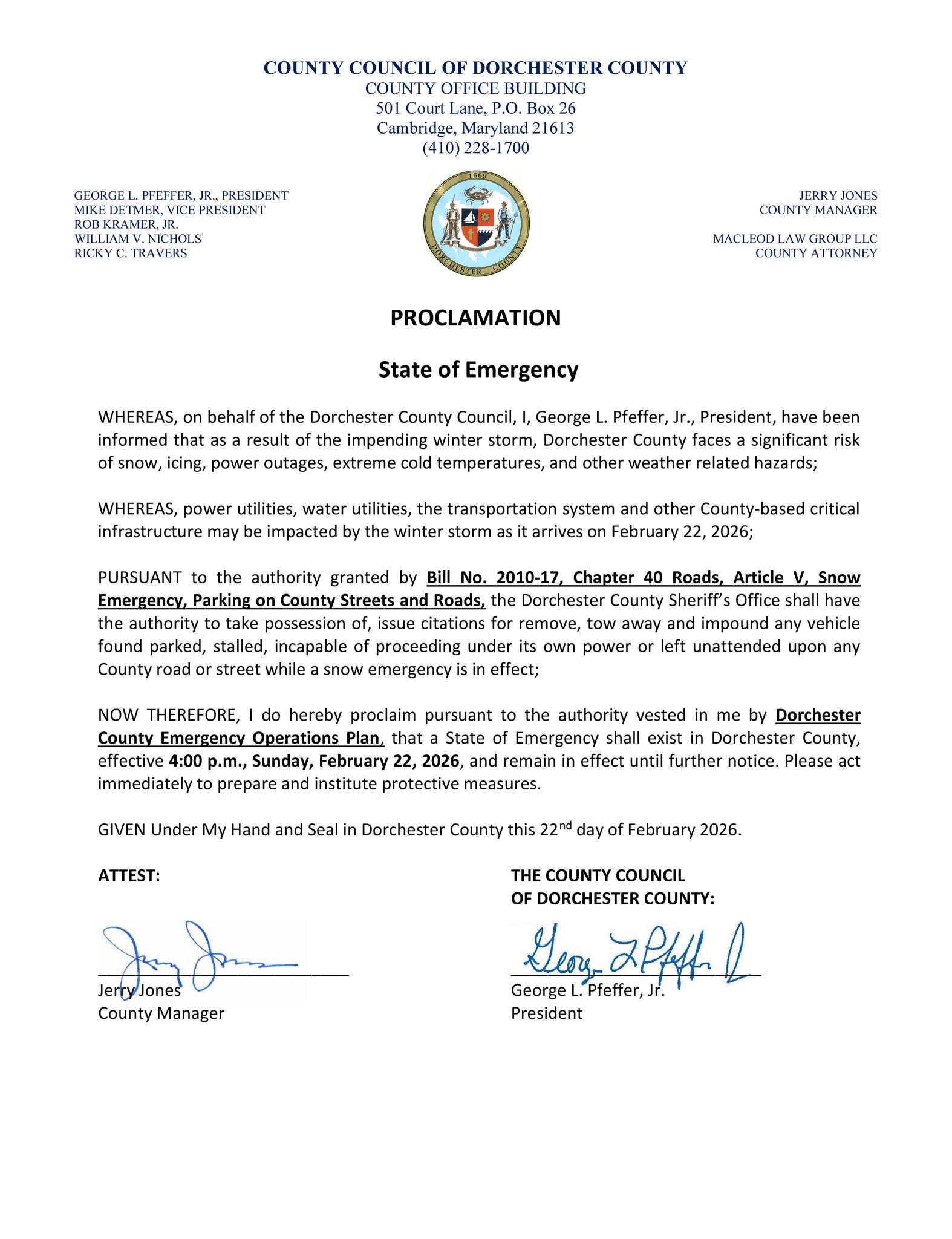 Dorchester - *UPDATE* LIFTED February 23, 2026 at 4PM . . . STATE OF ...