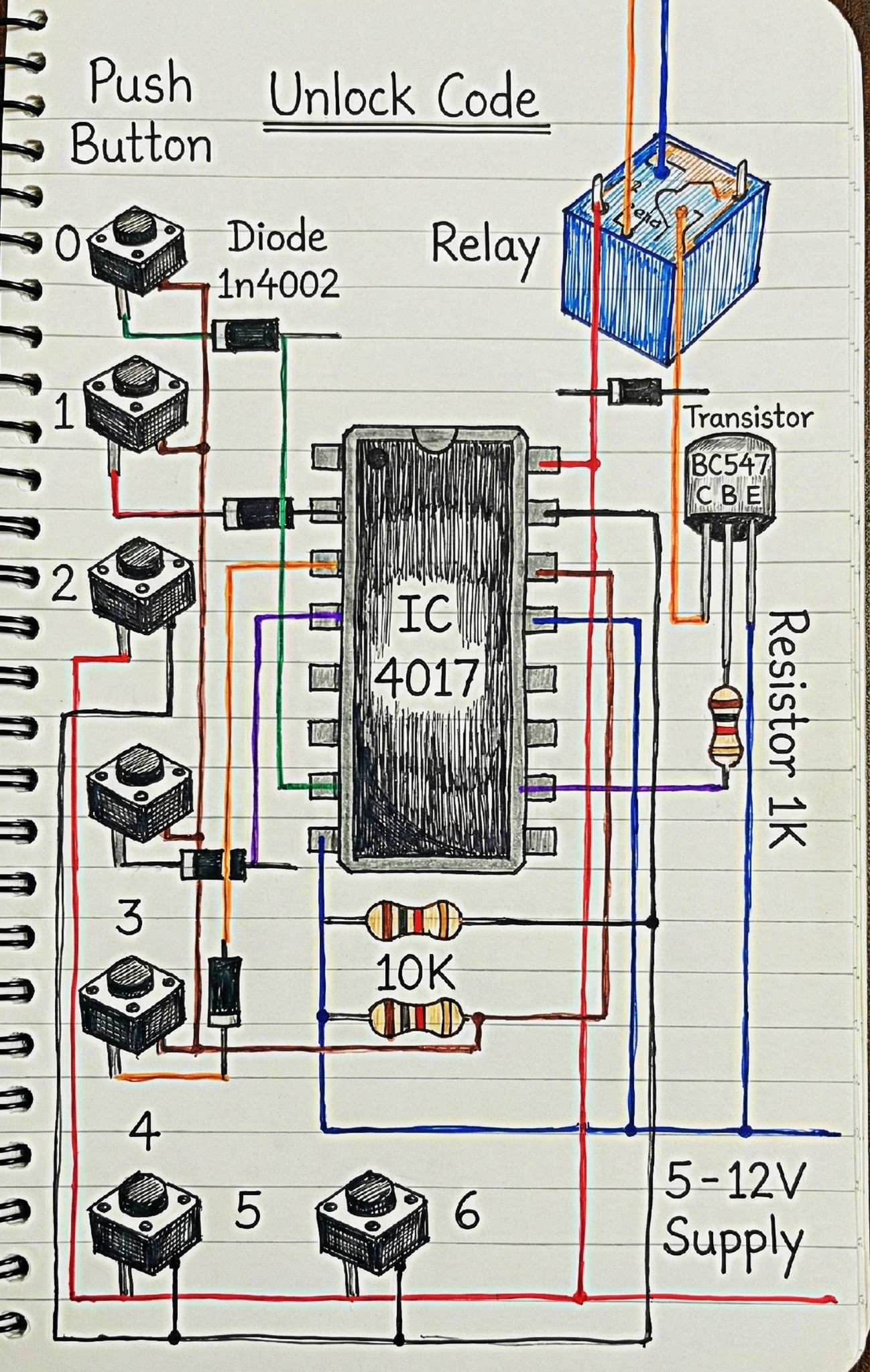 Om - Electronic lock system with code using IC 4017, buttons, relay and ...