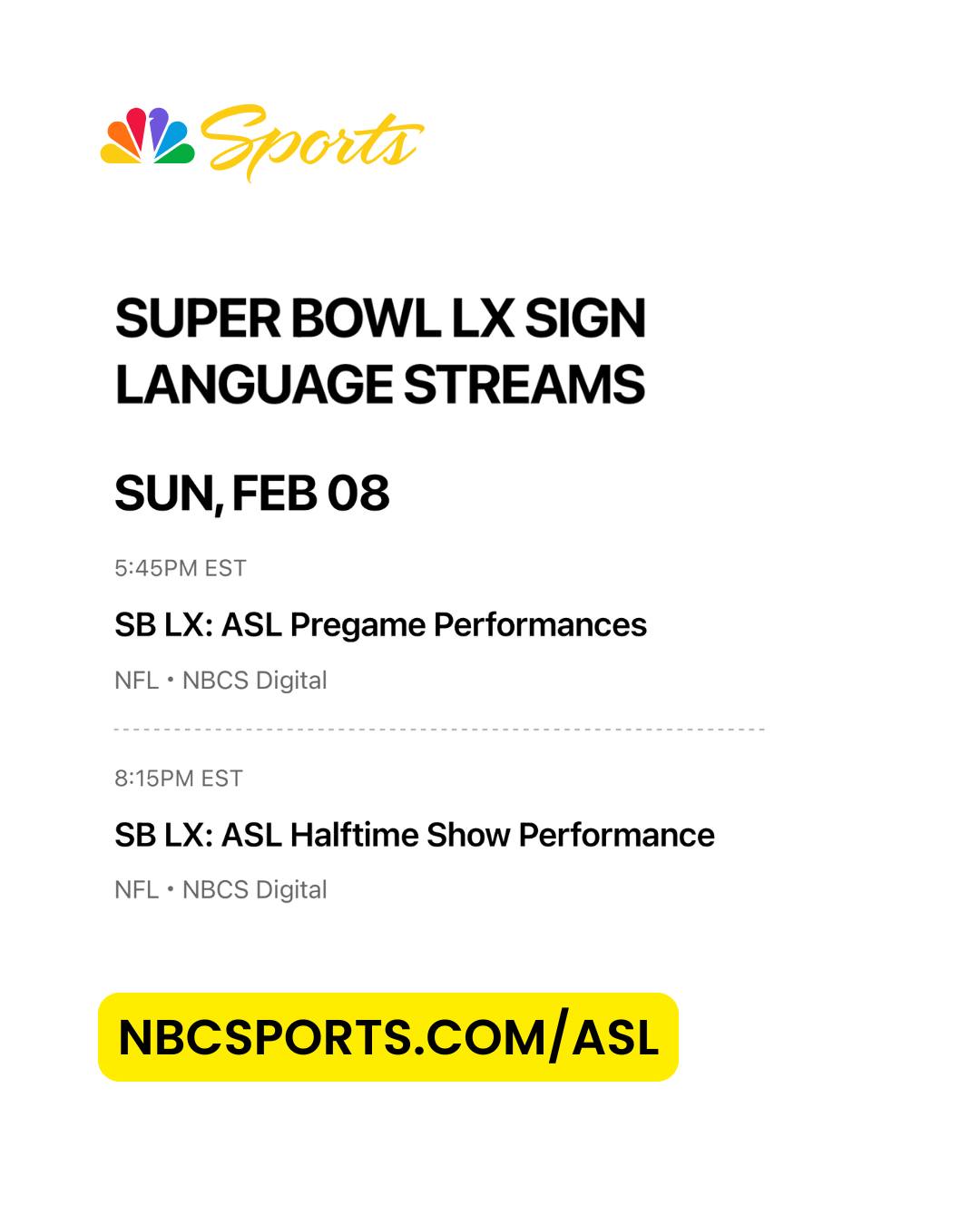 Deaf Equality - SUPER BOWL LX SIGN LANGUAGE STREAMS SUN,... | Facebook