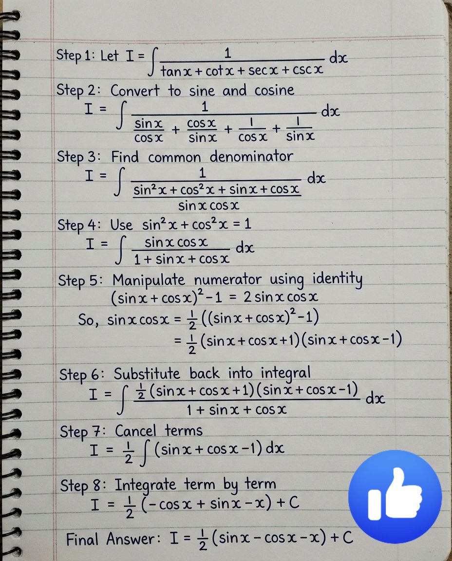 EngineerKnow - 🧠 Tricky Integral Made Simple! Evaluate: ∫ 1 / (tan x ...