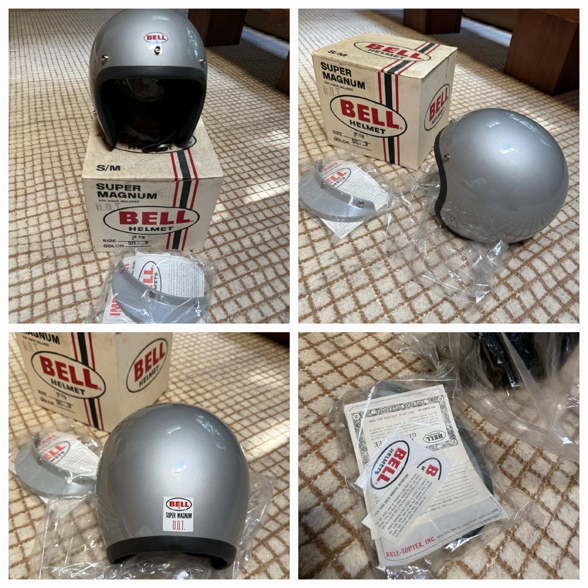 BELL SUPER MAGNUM SILVER SIZE 57 WITH BOX.. BELL 520 GRAY VISOR 