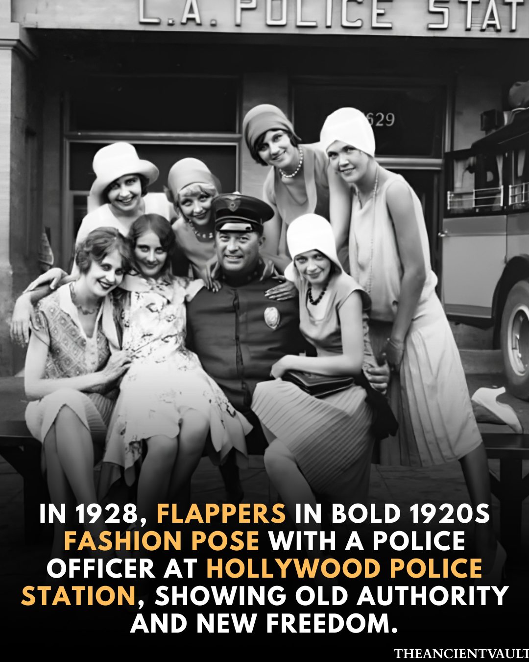 Los Angeles policeman with 1920s flappers