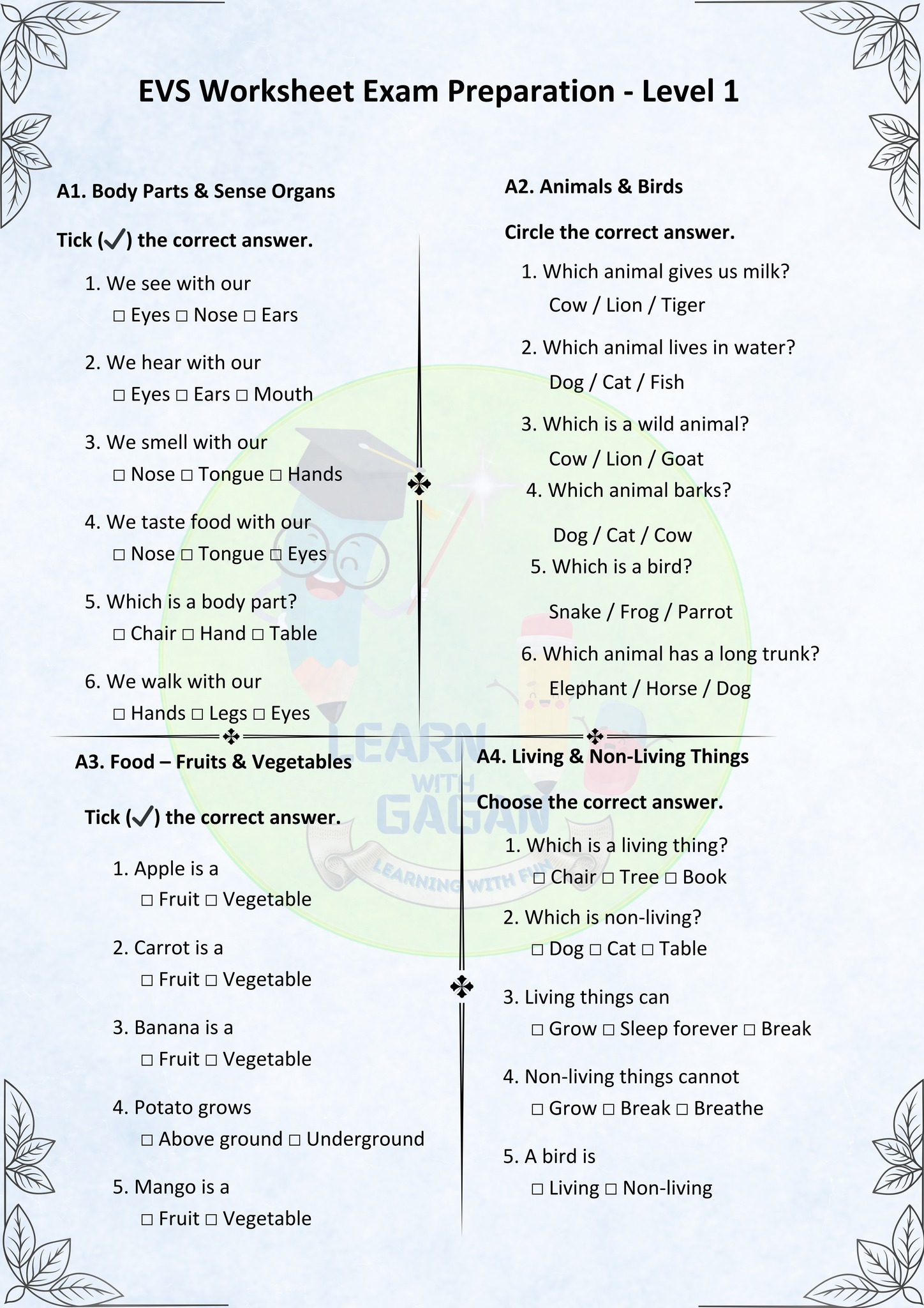 Learn - EVS Knowledge Worksheet | Exam-Style Questions for Practice 🤩 ...