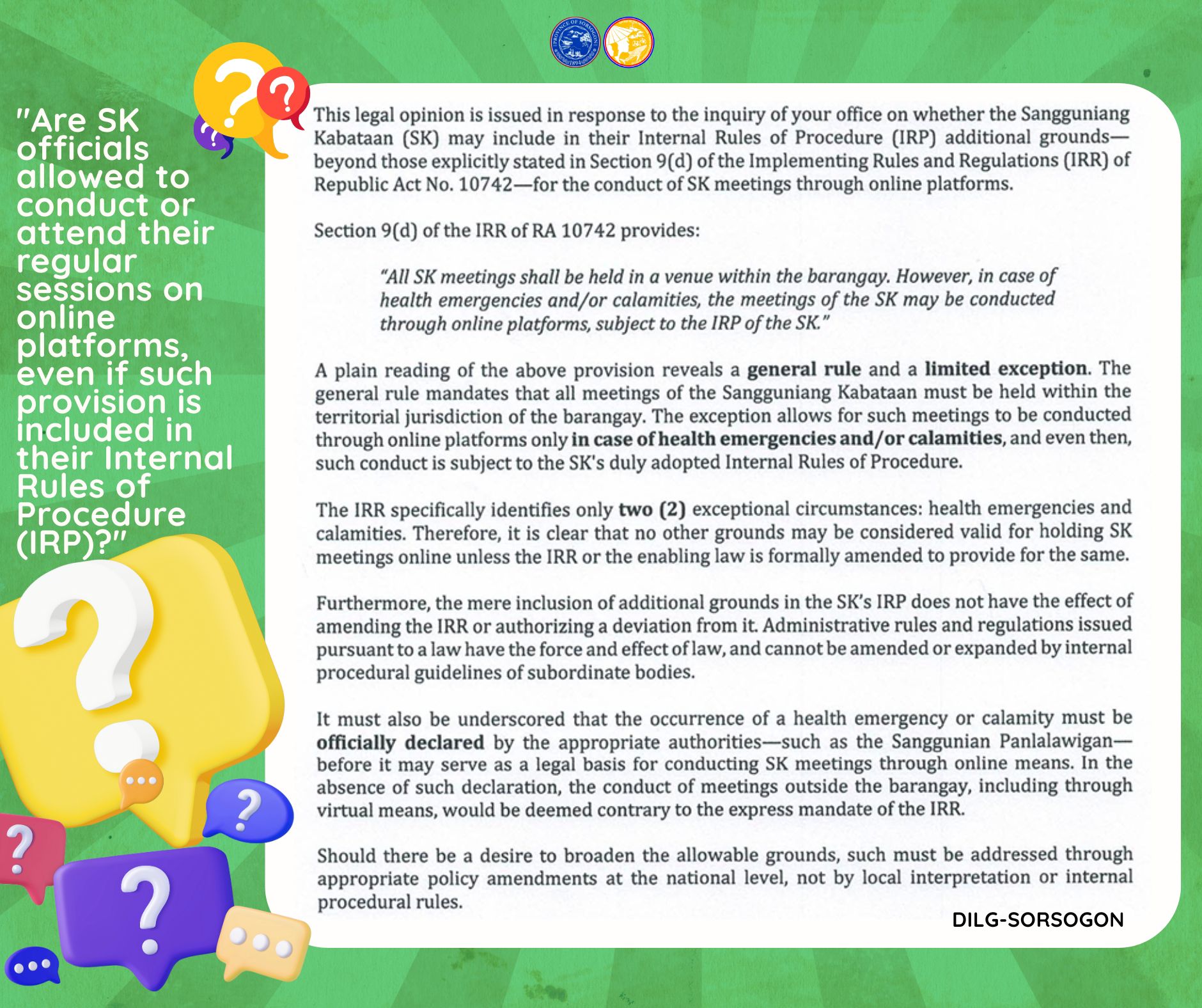 📢 CLARIFICATION FROM DILG SORSOGON In response to a query from our ...