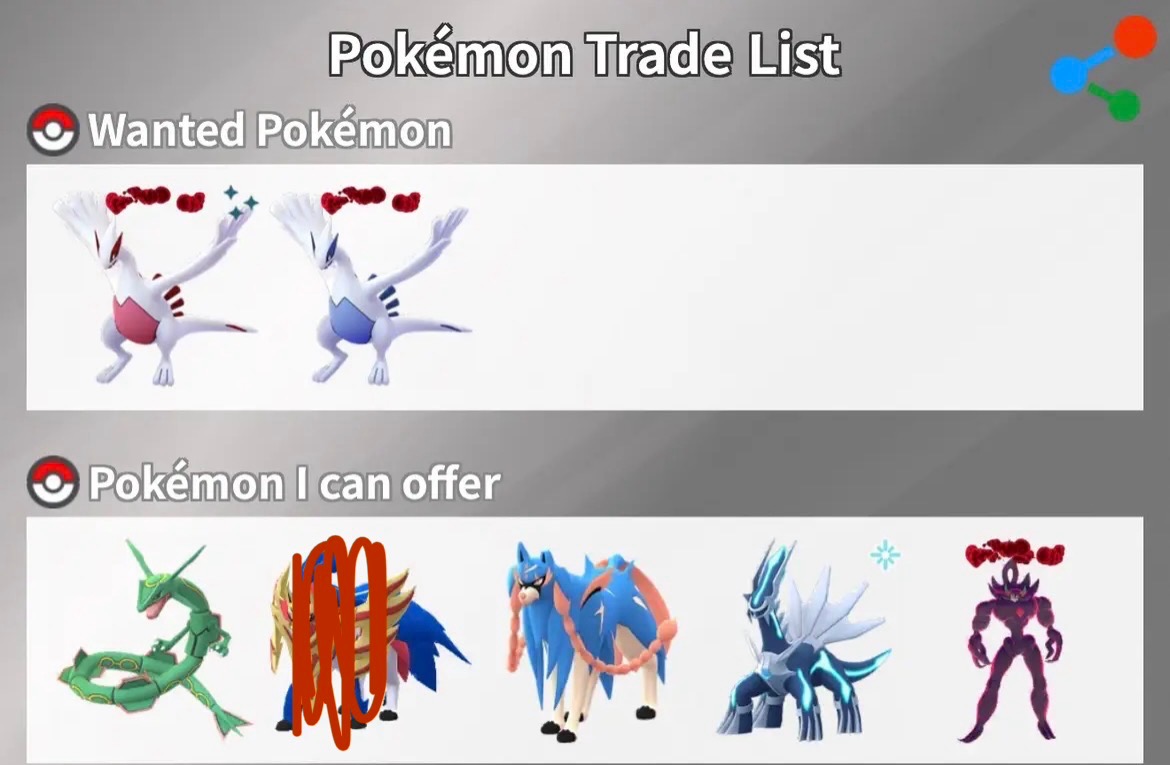 Pokémon Go - Shiny Lugia - trade Unregistered - 1mil stradust
