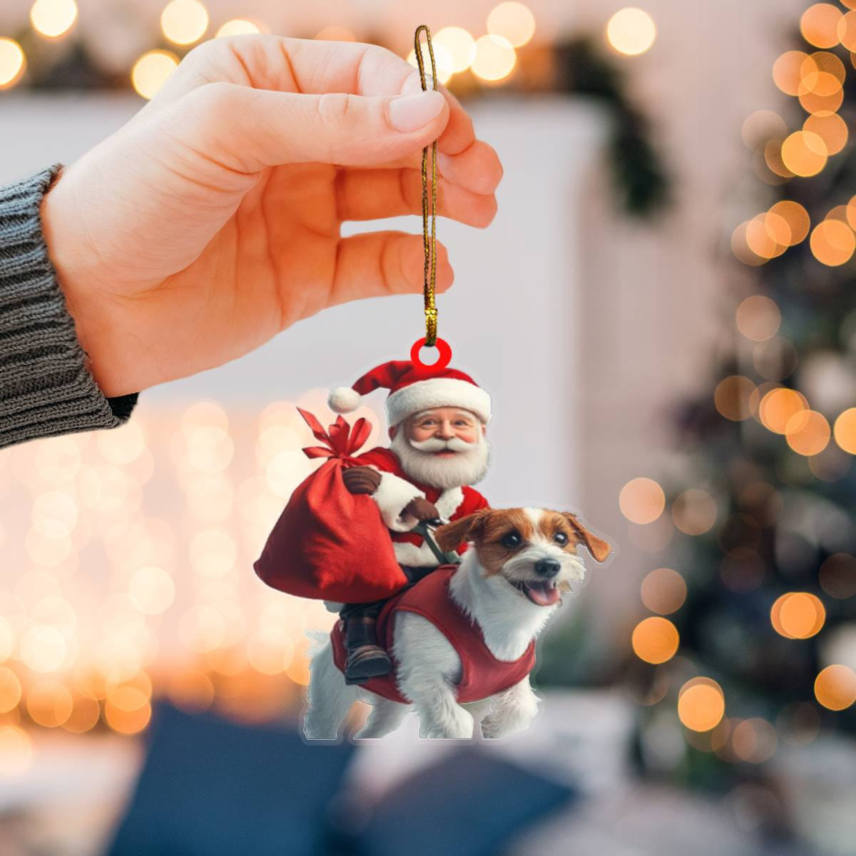 A Jack Russell Terrier dog decorates a Christmas tree - image created in Shede