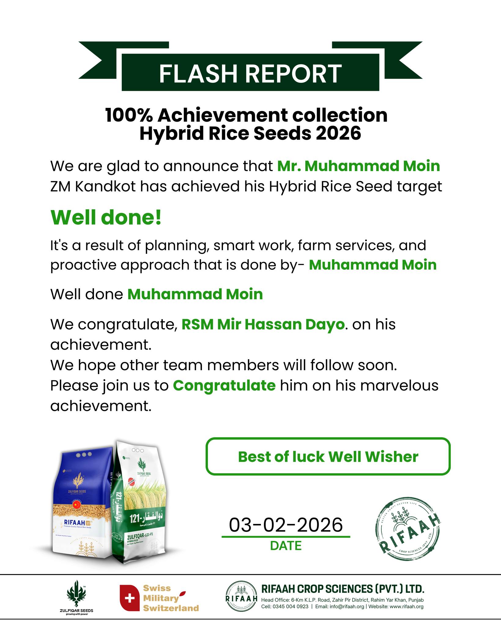 🎯 FLASH REPORT | 100% Achievement –... - Rifaah Crop Sciences | Facebook