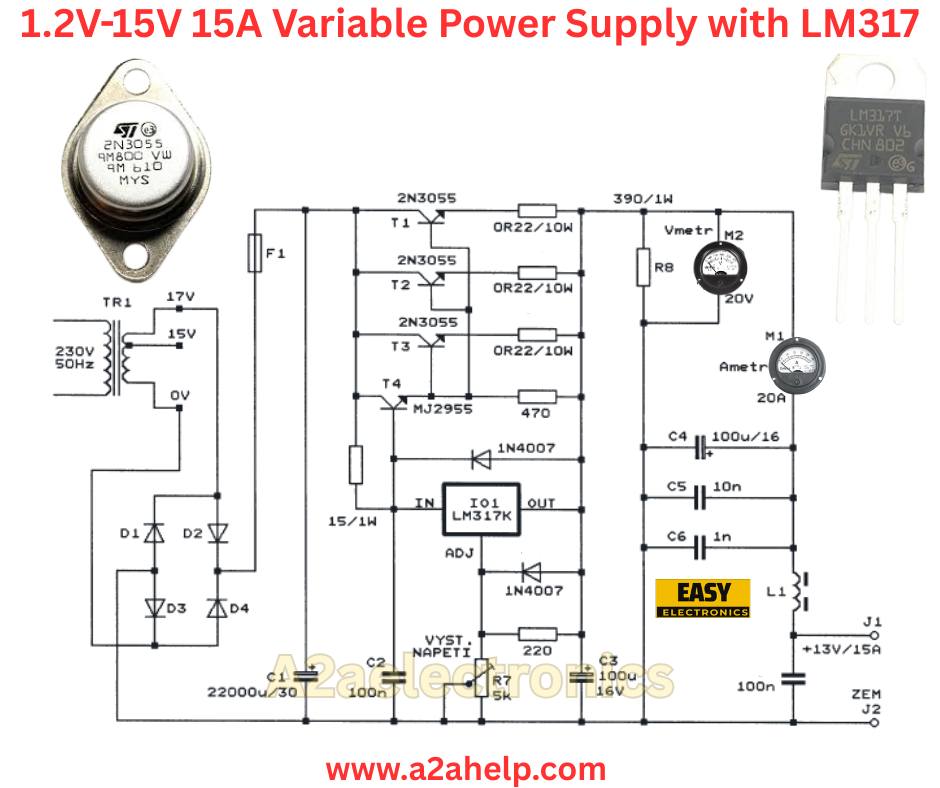 A2aelectronics - 1.2V-15V 15A Variable Power Supply with LM317 # ...