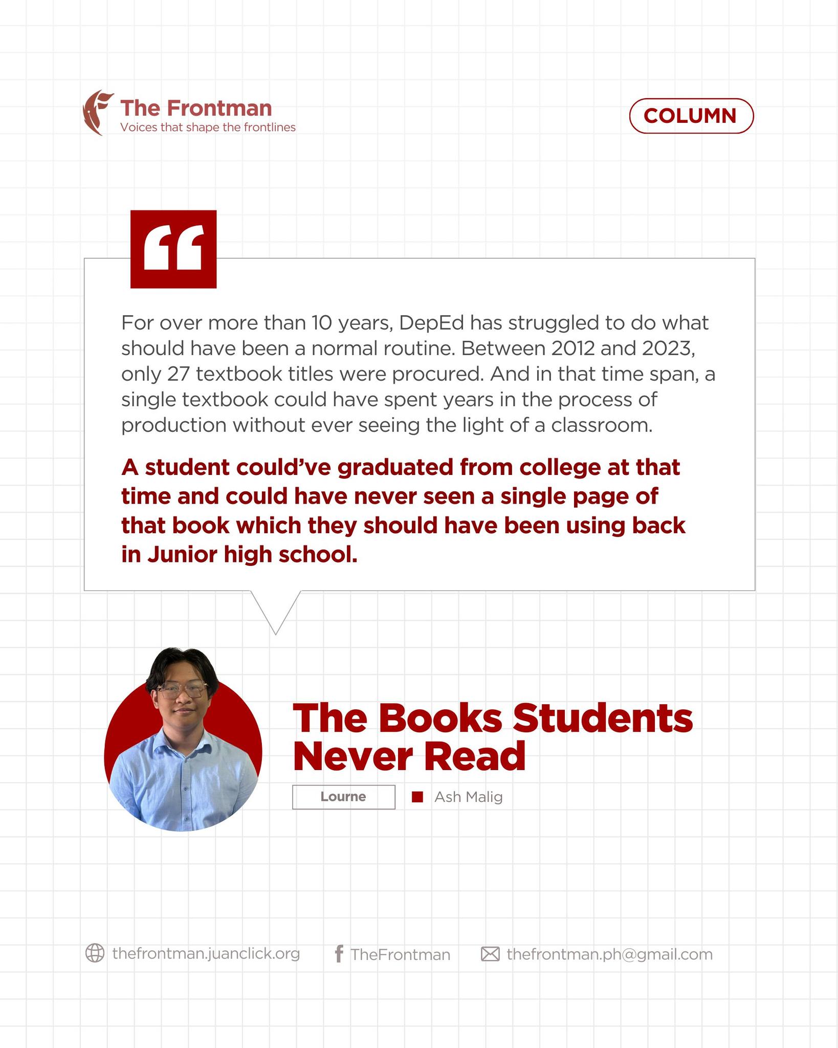 The Frontman - COLUMN | The Books Students Never Read This is the ...