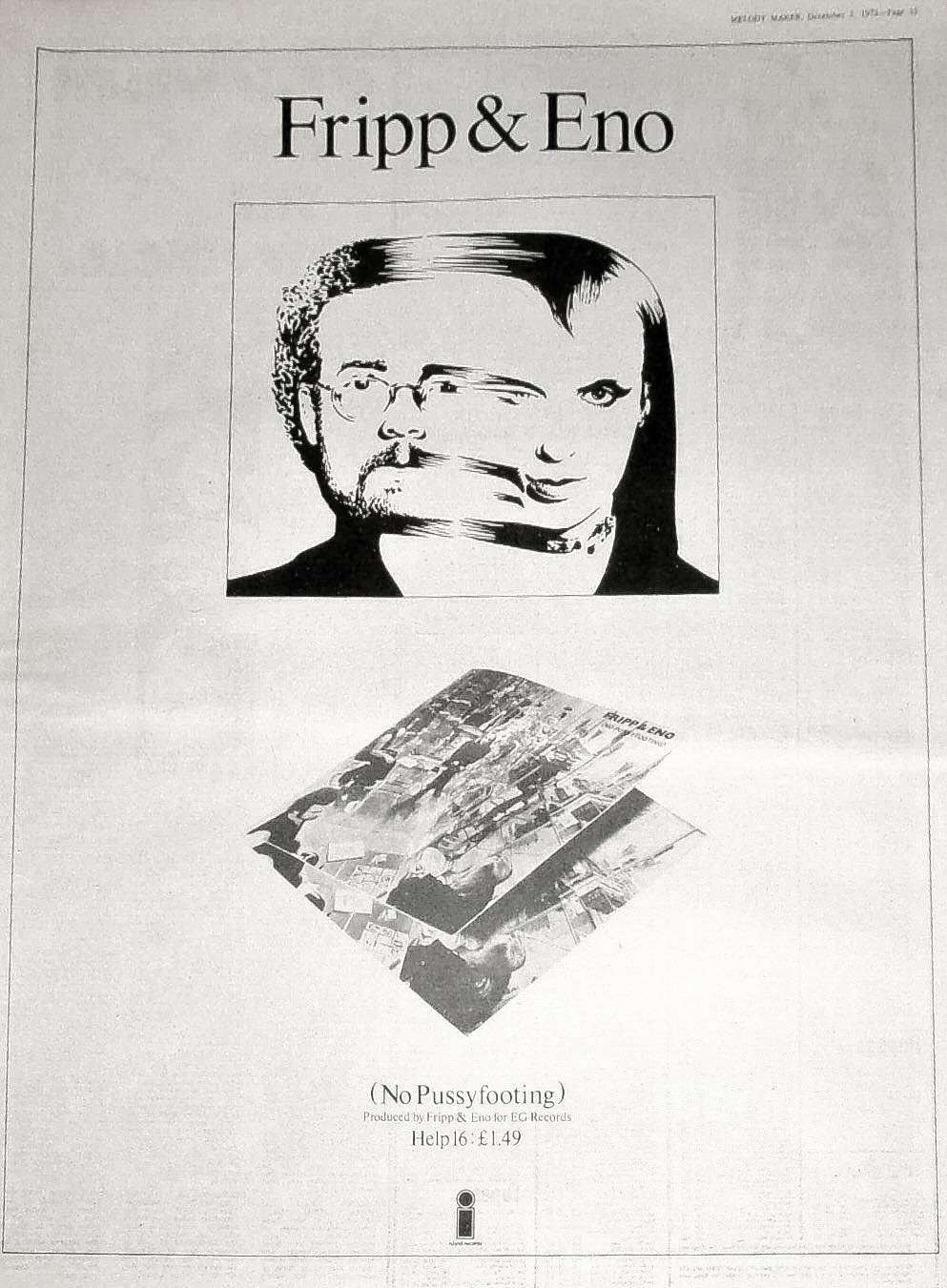 Fripp & Eno “No Pussyfooting” ad, 1973