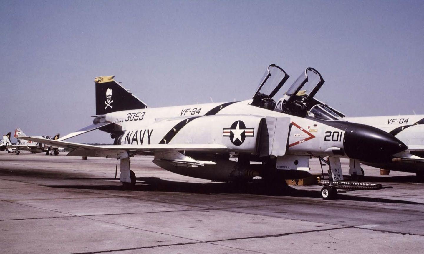 An F-4B Phantom II pictured in the colorful markings of the