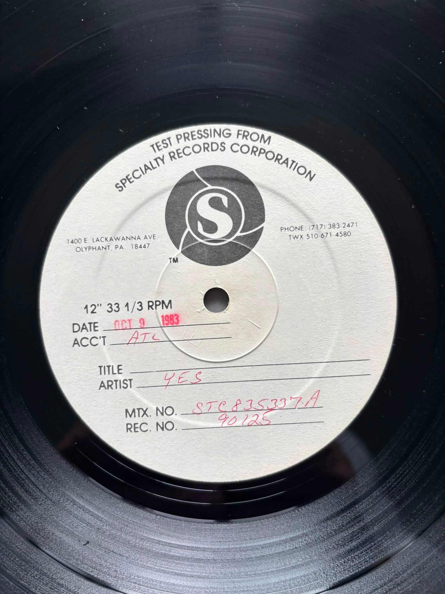Specialty Records Corporation テストプレス盤 レコード Specialty Records Corporation テストプレス盤