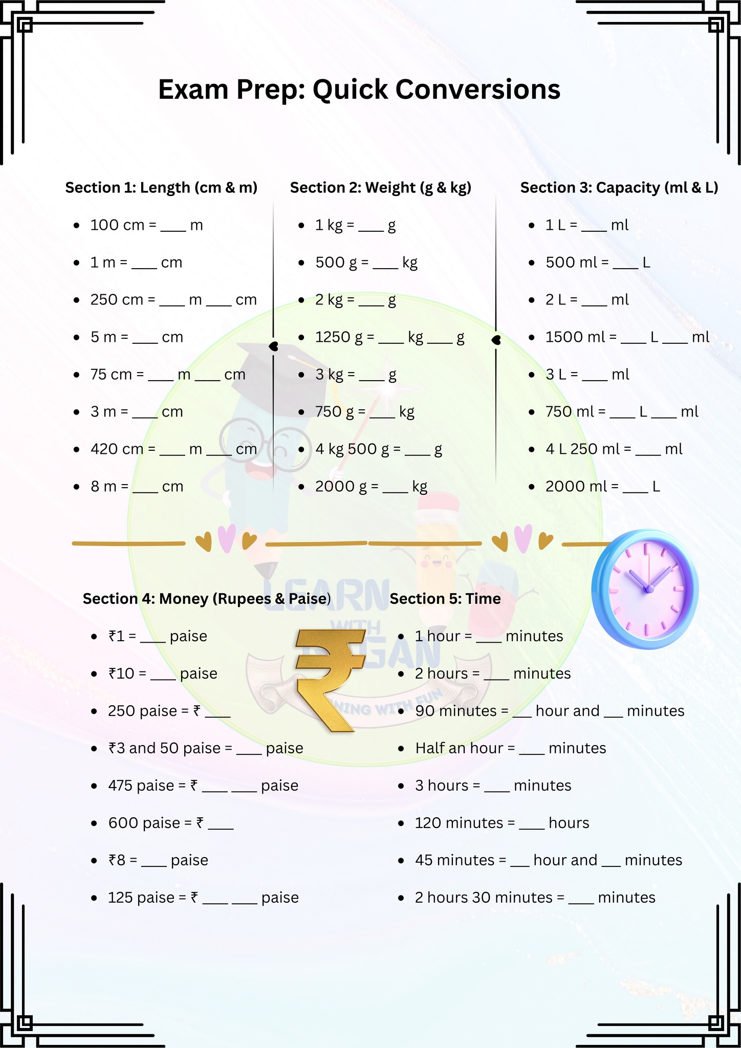 Learn - Exam Prep: Quick Conversions🤩 Practice worksheet Maths ...