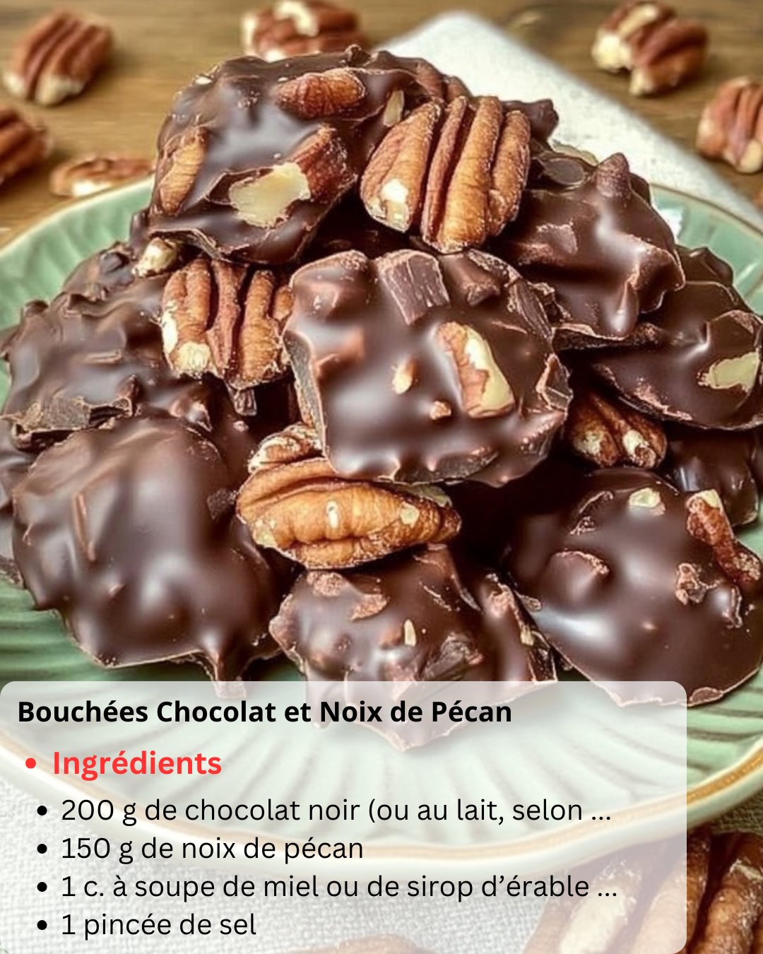 Recettes - Bouchées Chocolat et Noix de Pécan Ingrédients 200 g de ...