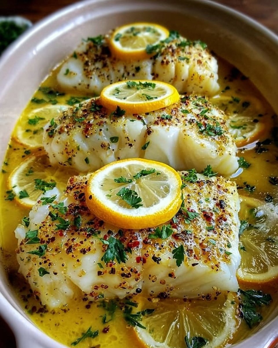 Recipes - Baked Lemon-Garlic Cod with Butter Sauce Ingredients: 1 ½ lbs ...