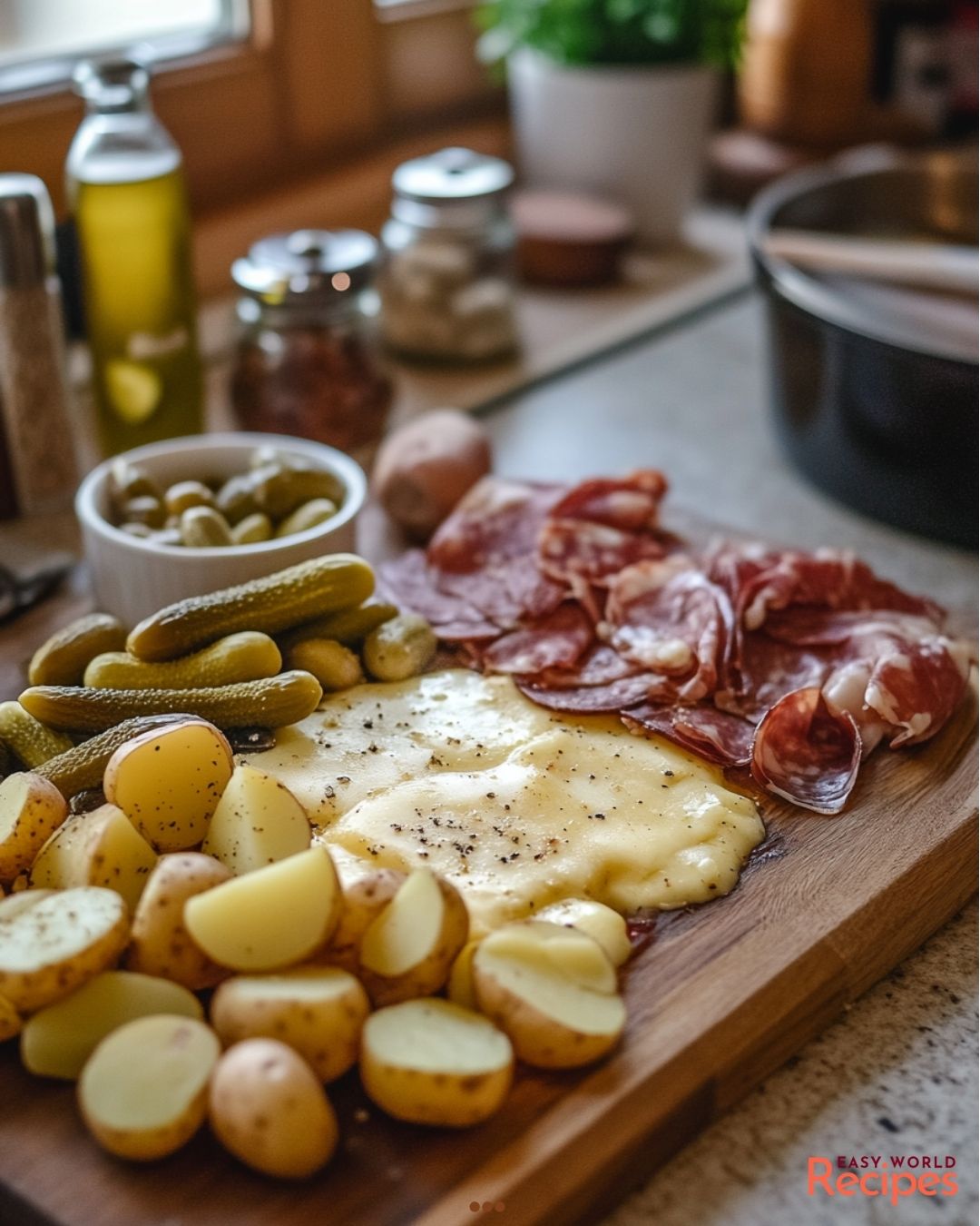 Easy - 🇨🇭 Raclette Board Melted cheese served with potatoes and cured ...