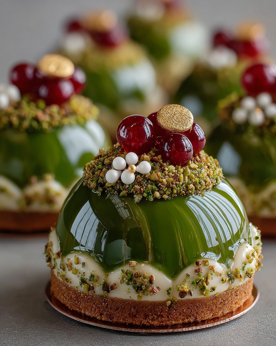 Dome raspberry pistachio mirror glaze Ingredients for 6 individual