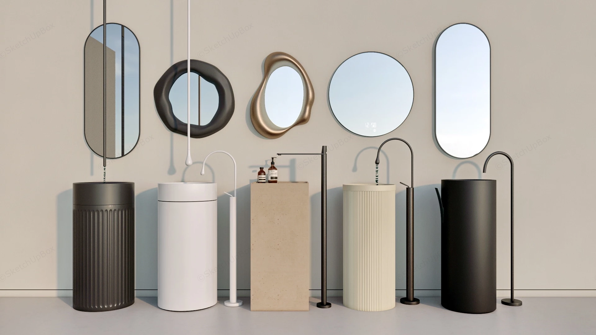 SketchUp - Collection of modern free standing pedestal wash basin ...