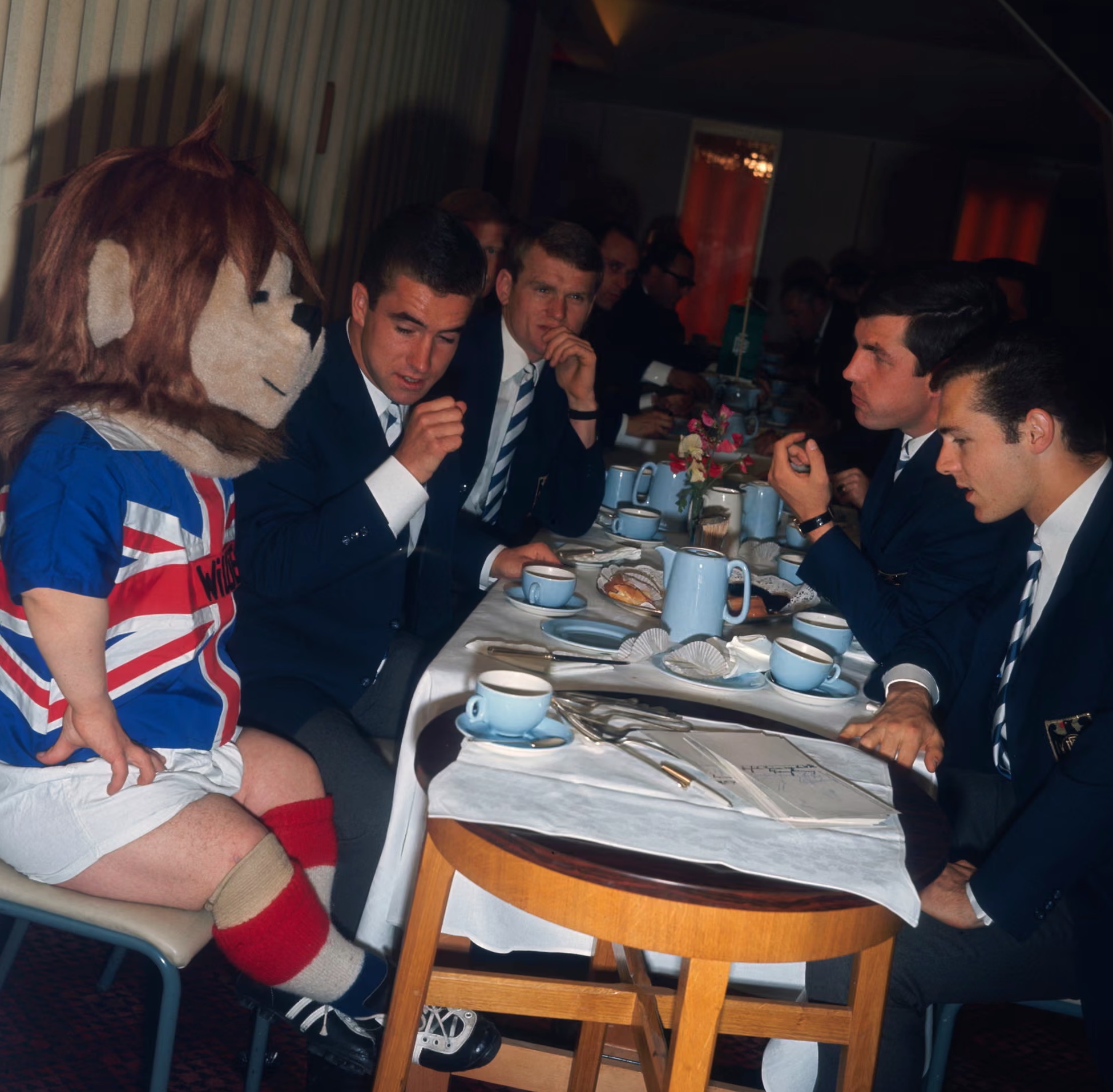 World Cup mascot World Cup Willie having afternoon tea with the