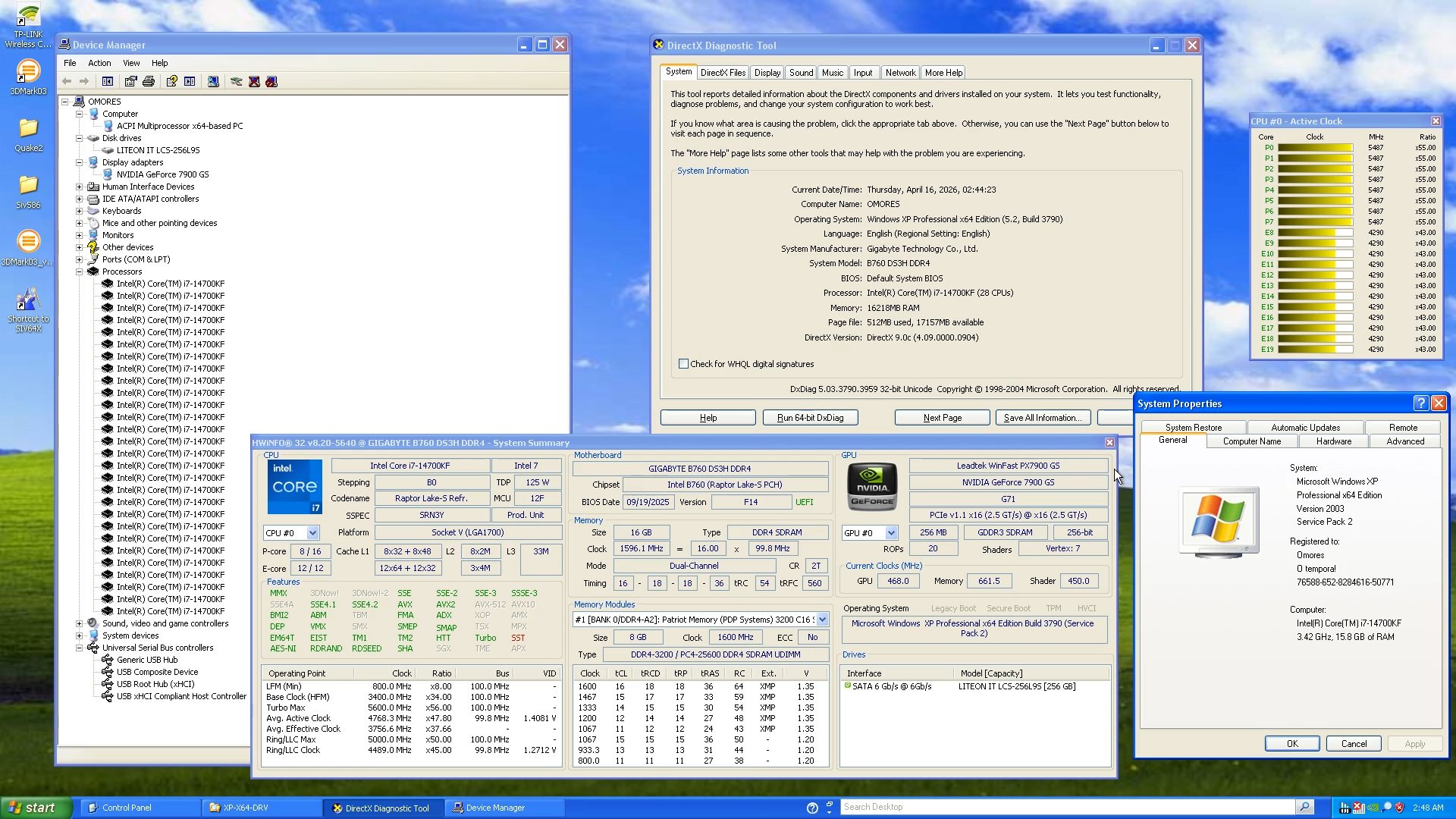 Windows XP x64 meets the i7-14700KF. Against all odds it
