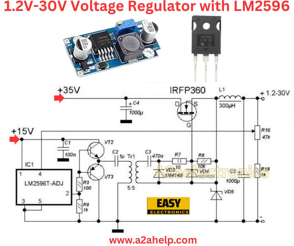 A2aelectronics - 1.2V-30V Voltage Regulator with LM2596 - 30v power ...