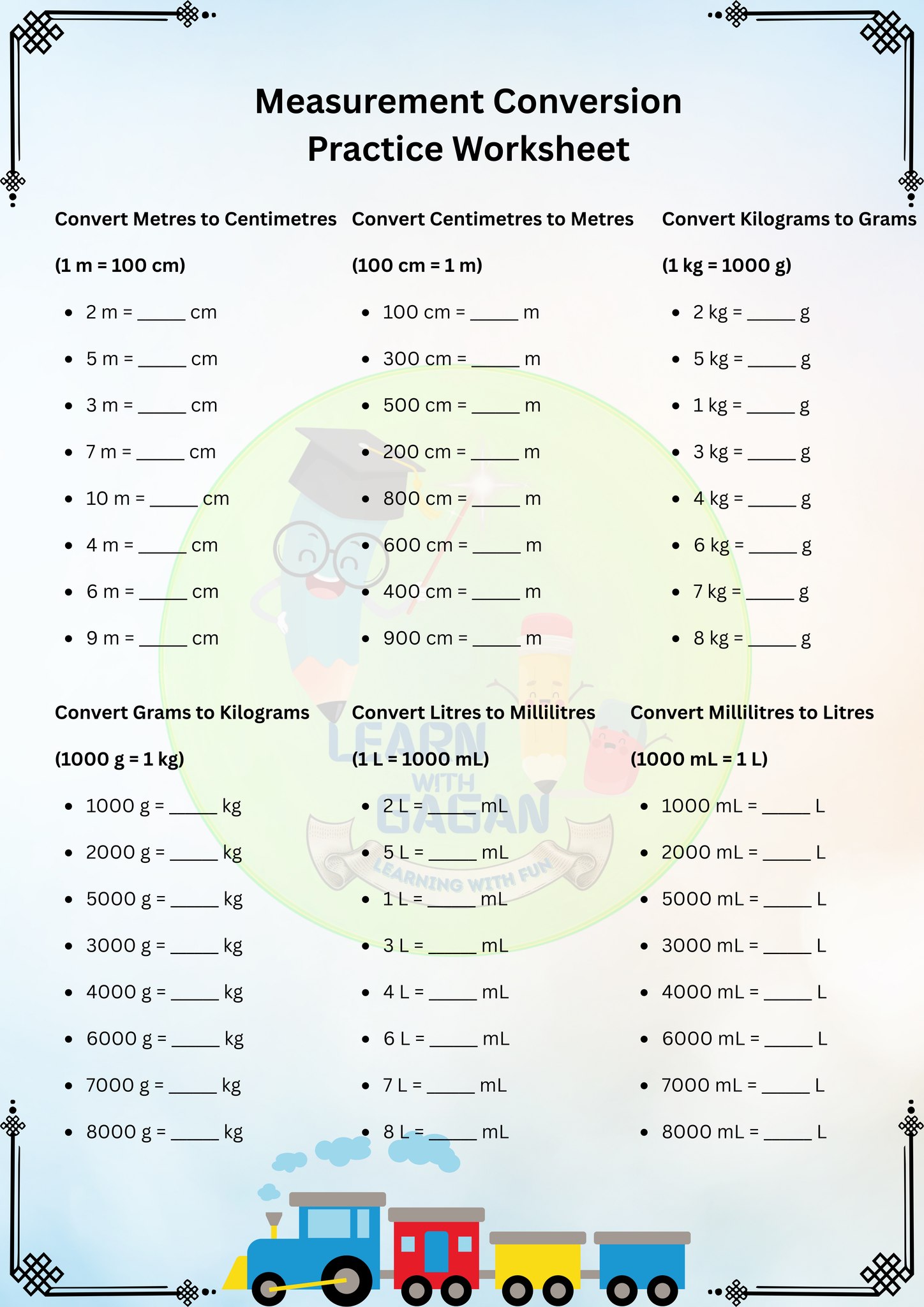 Learn - Measurement Conversion Practice Worksheet | Quick Revision ...