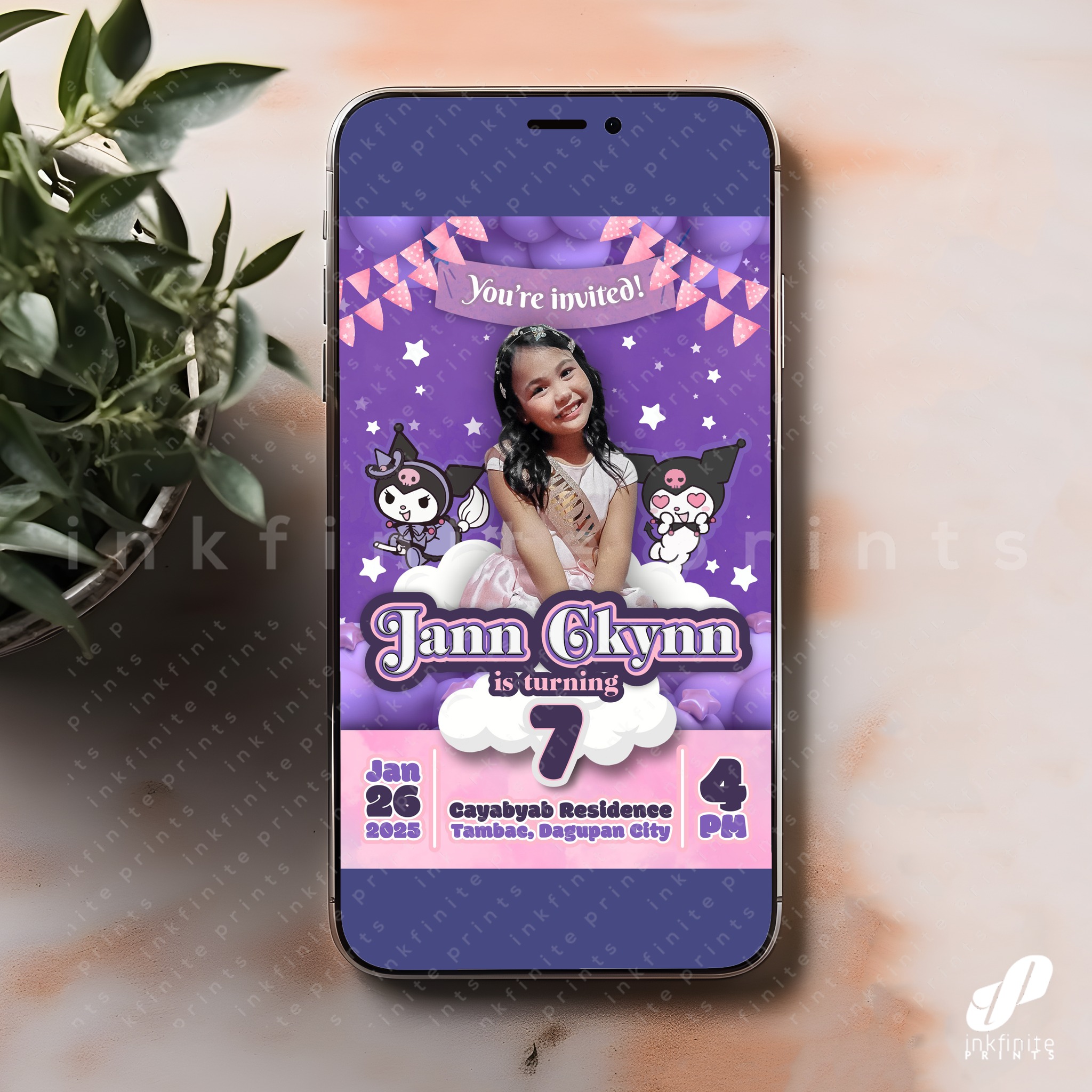 Kuromi-themed digital invitation for... - Inkfinite Prints