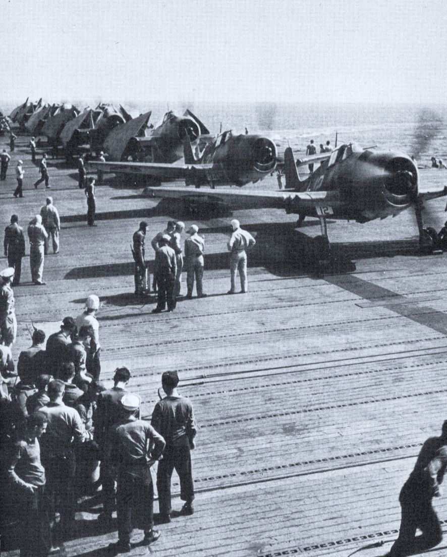 F6F Hellcat #8 of the VF-17, USS Hancock lands on water July 6, 1944.