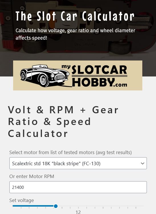 THATSLOTCARGROUP | Created a Slot Car Calculator for calculating RPM ...