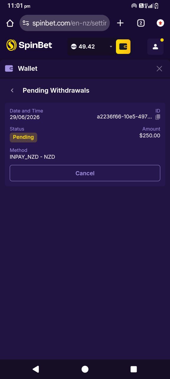 Spinbet withdrawal time