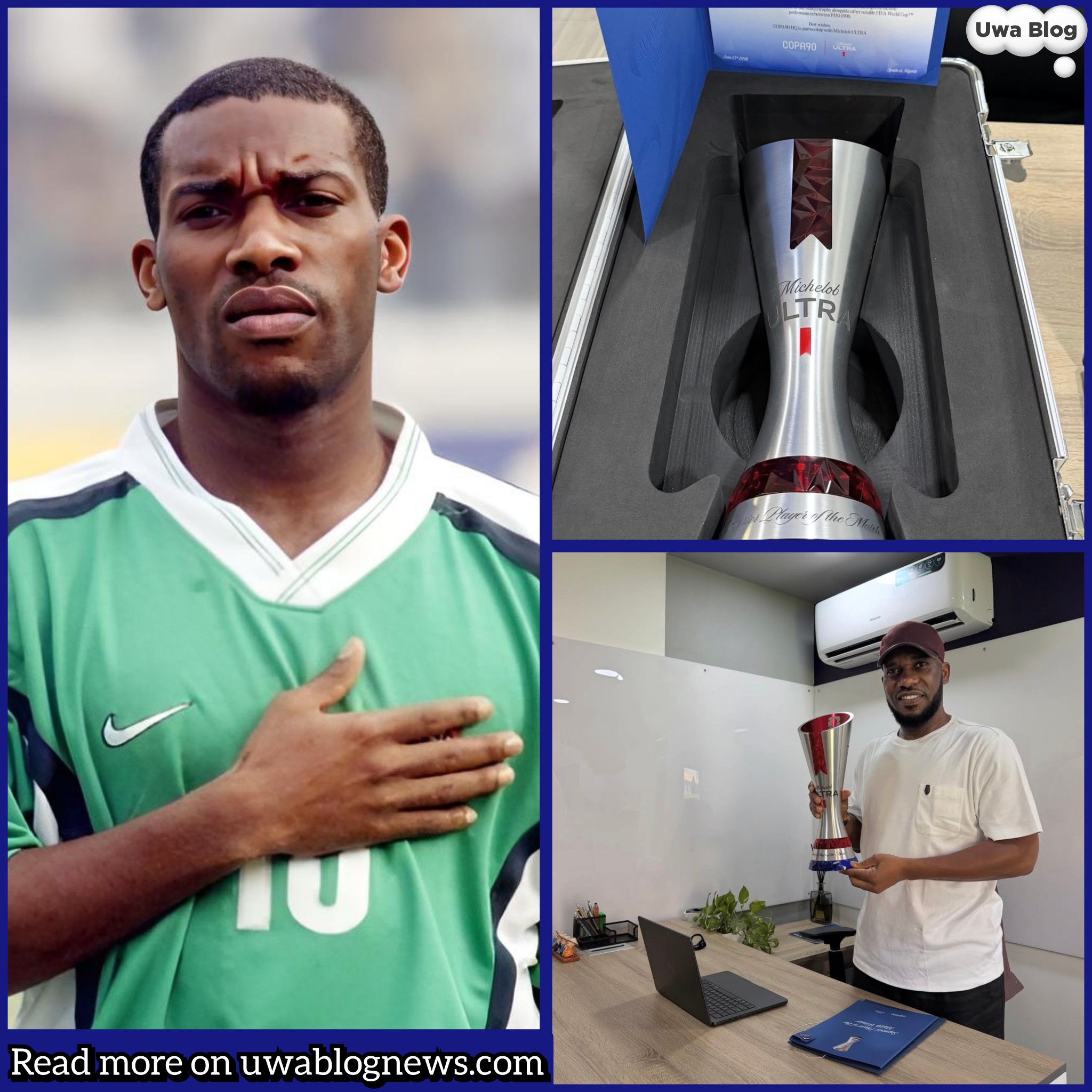 Jay-Jay Okocha receives player of the match award for 1998 Nigeria