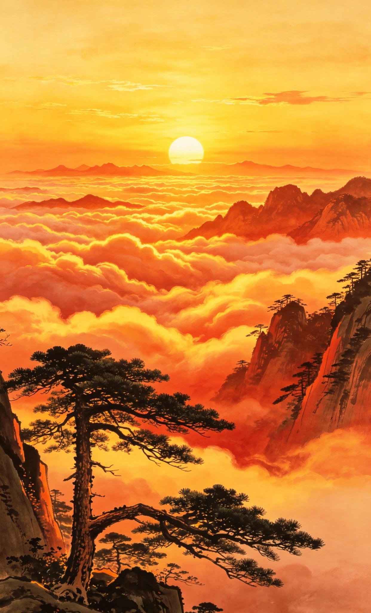 Modern chinese landscape painting with vivid colors