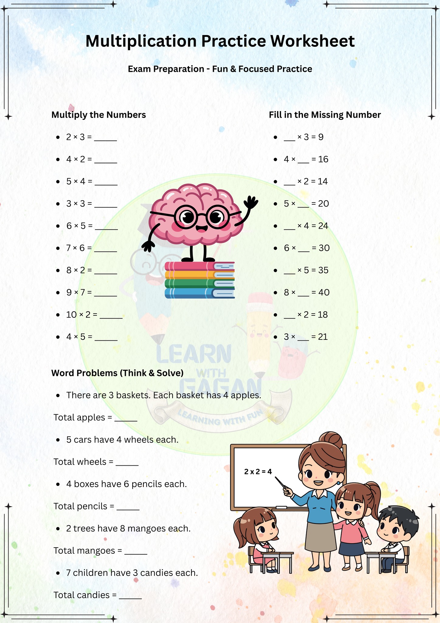 Multiplication Exam Prep Worksheet 🤩... - Learn With Gagan | Facebook