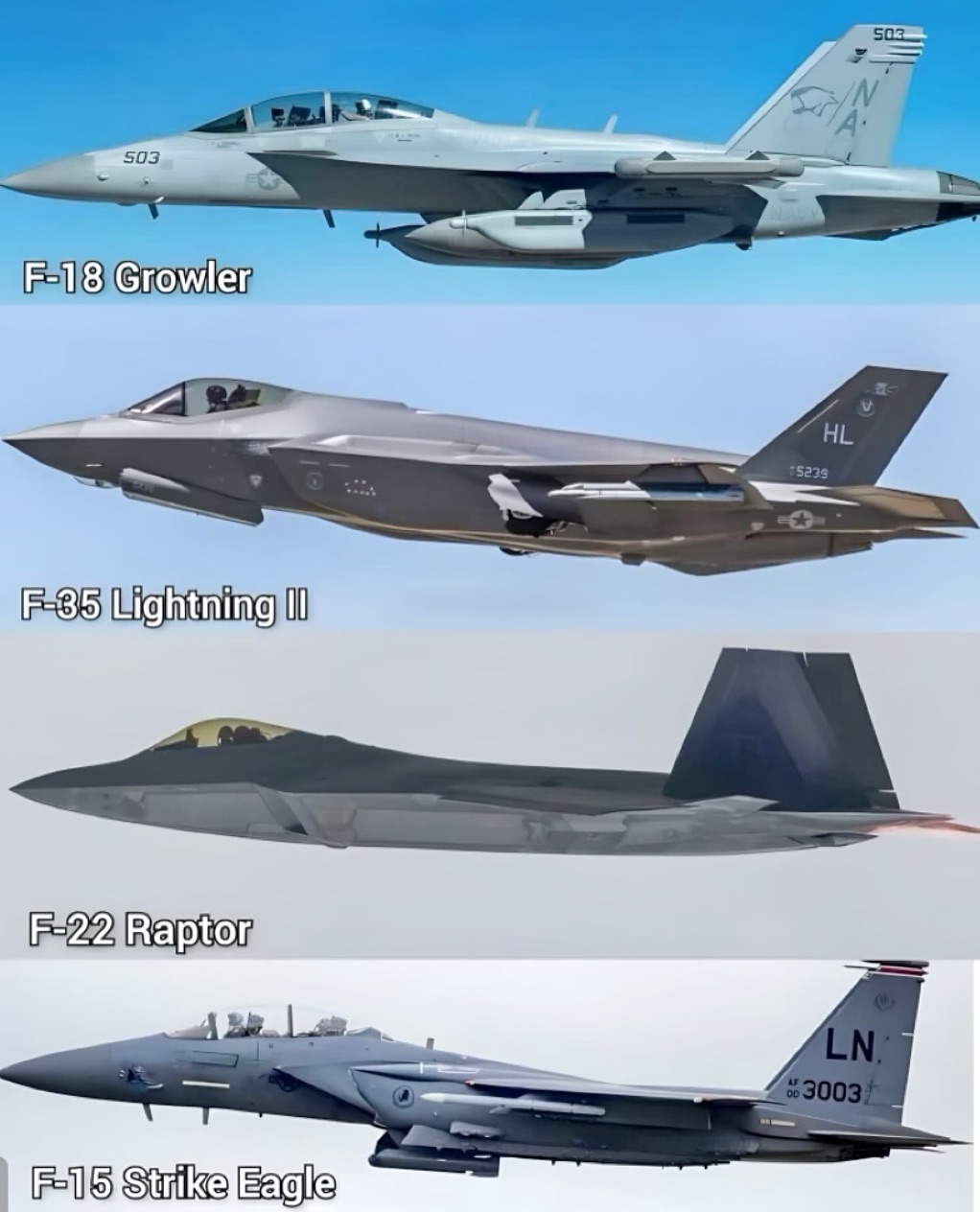U.S. Department of Defense footage showcases F-15, F-16, F-22, and