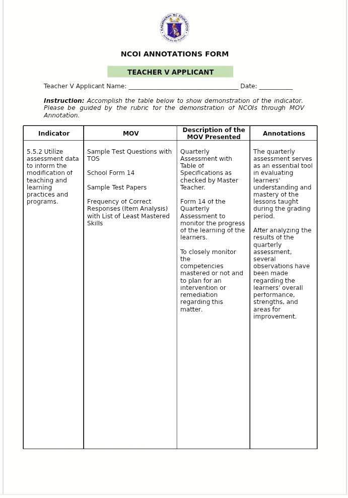 DepEd Open Educational Resources (OER) | NCOI Annotation Form para sa ...