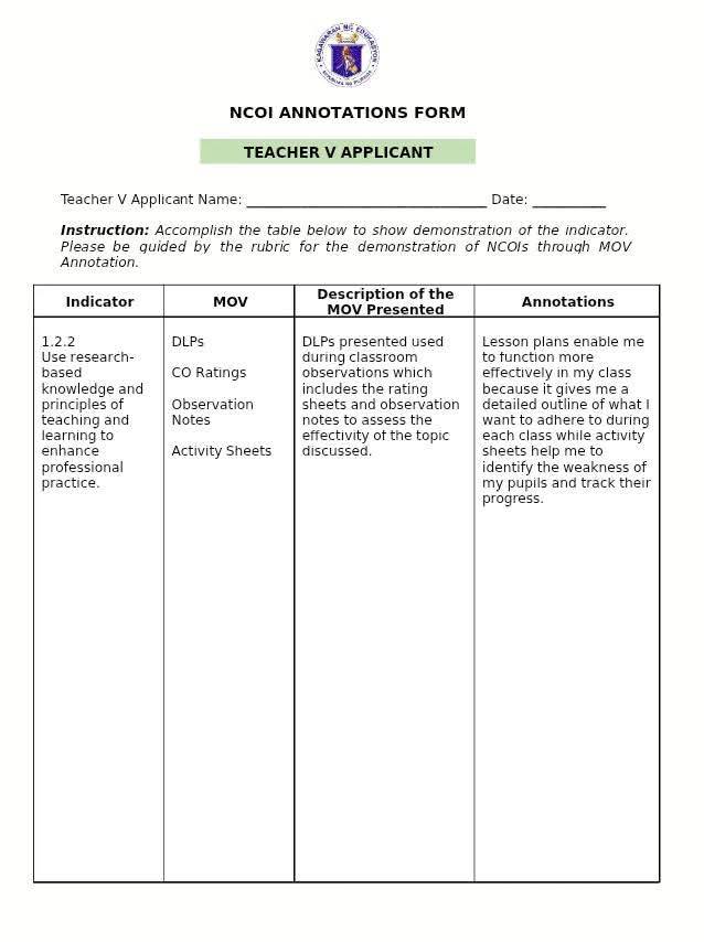 DepEd Open Educational Resources (OER) | NCOI Annotation Form para sa ...