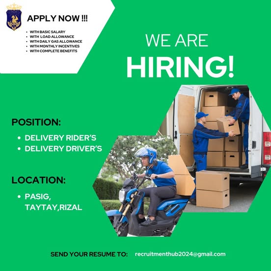 Delivery riders/drivers Job Hiring | Urgent Hiring Delivery Driver's ...
