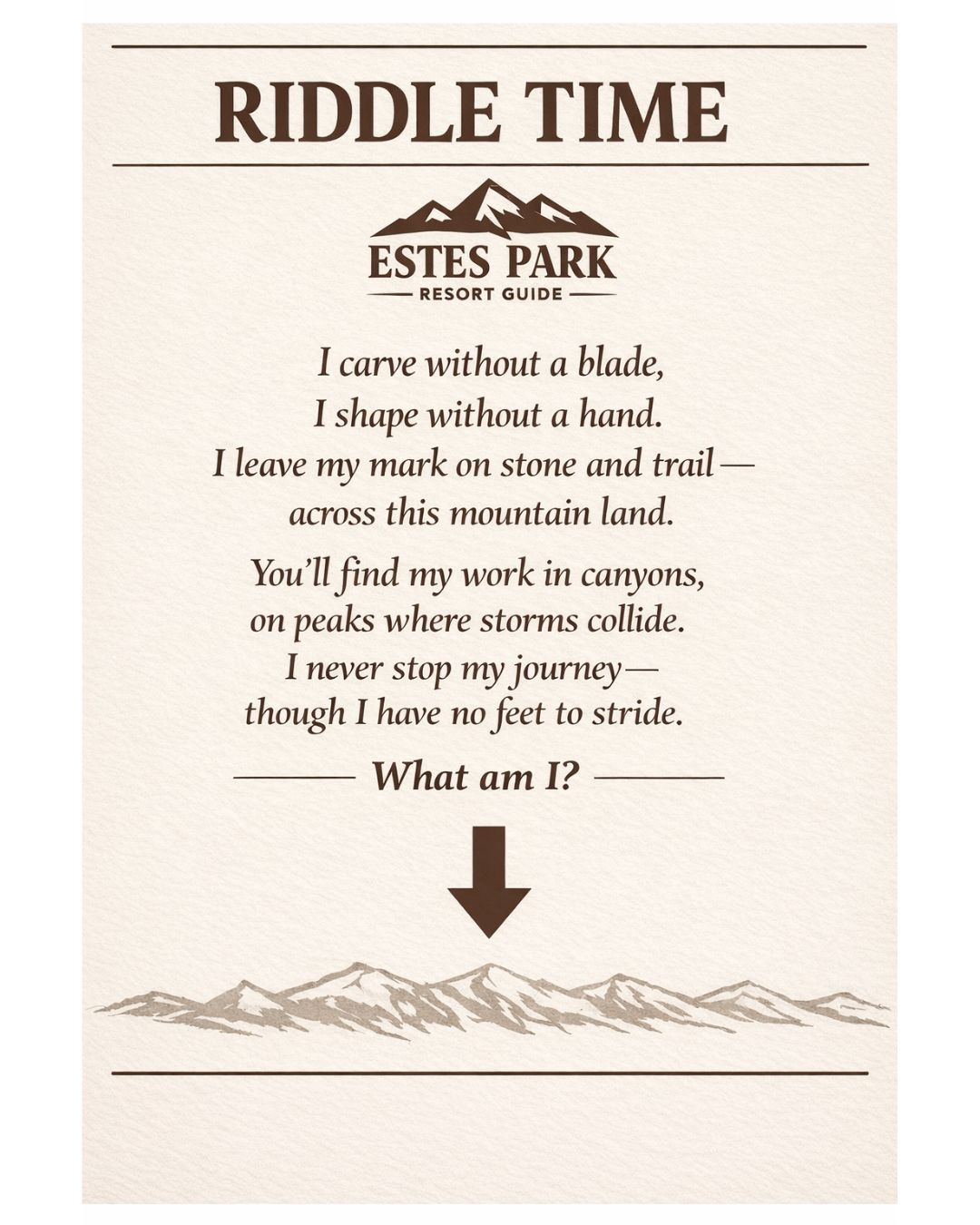 Estes - 🧩🏔️ RIDDLE TIME — ESTES PARK EDITION 🏔️🧩 Let’s slow things down ...
