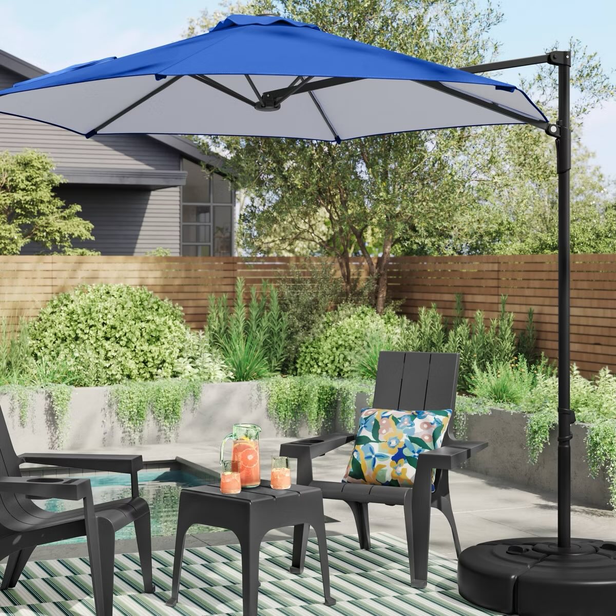 fleet farm patio umbrella Kozyard 15 FT Double-Sided Rectangular Umbrella, Base Included, Crank Lift Outdoor Patio with UV Protection for Backyard, Pool & Garden whether its your patio 9 ft Hunter Green Aluminum