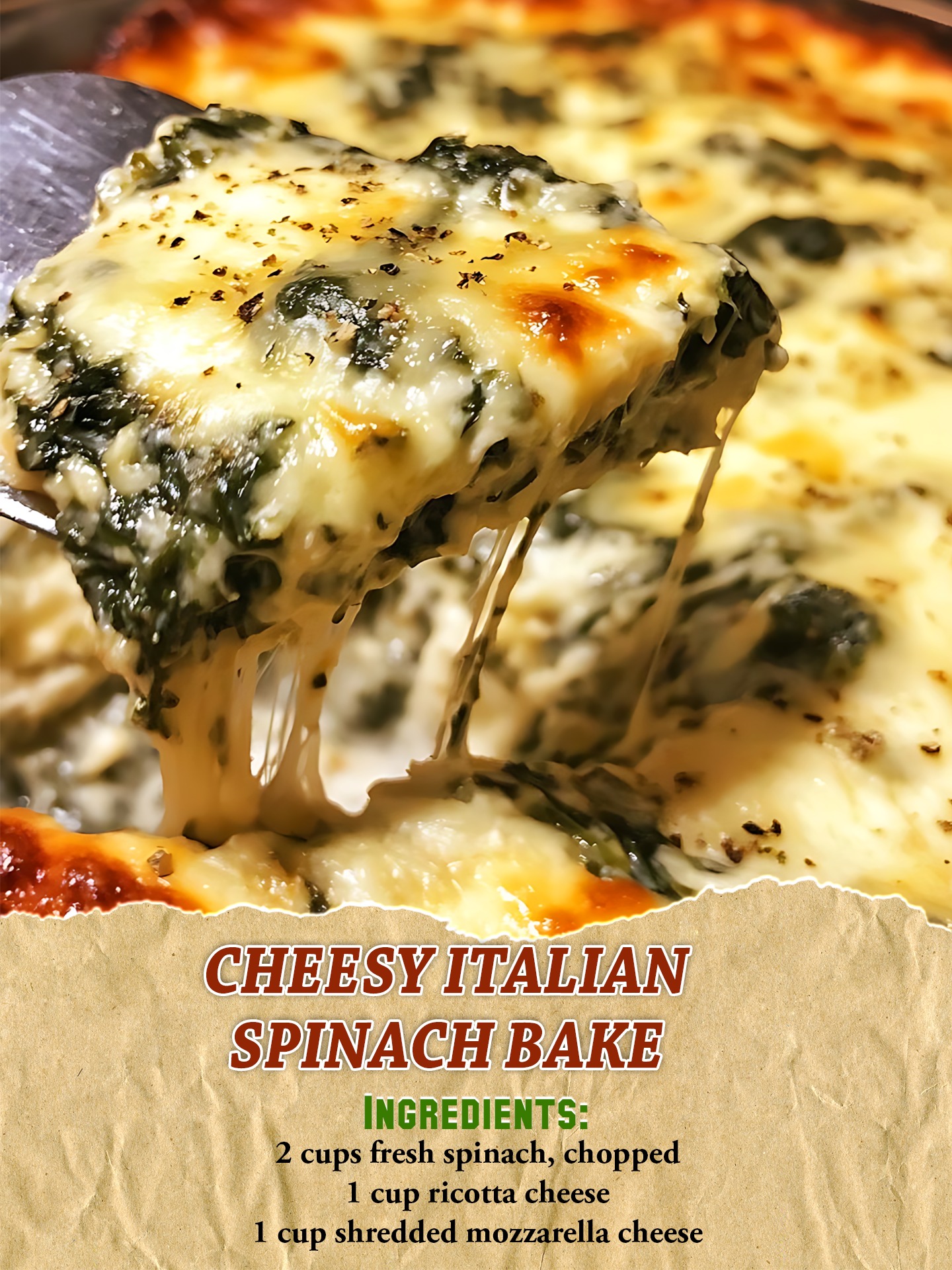 Yum - CHEESY ITALIAN SPINACH BAKE Ingredients: 2 cups fresh spinach ...
