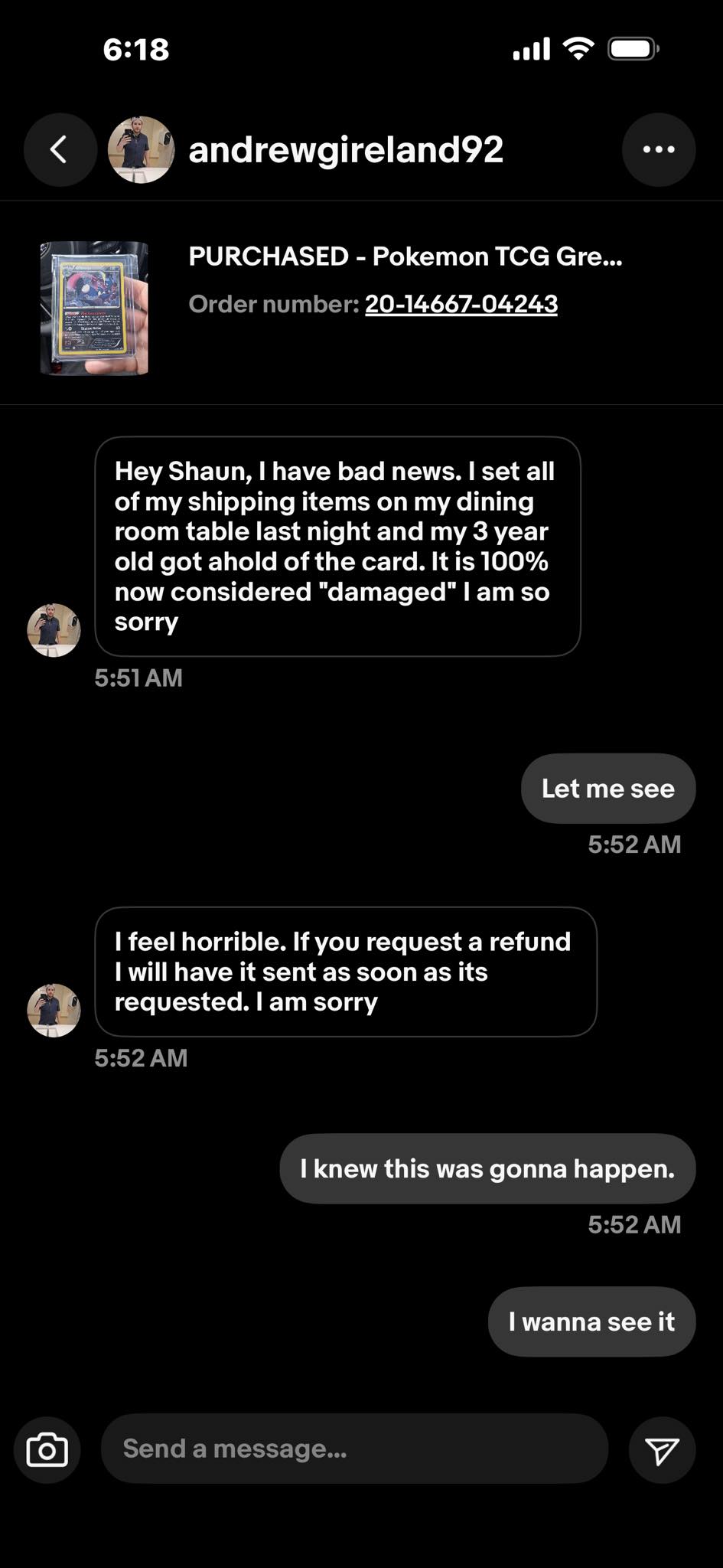 What to do when eBay seller claims damage to rare card before