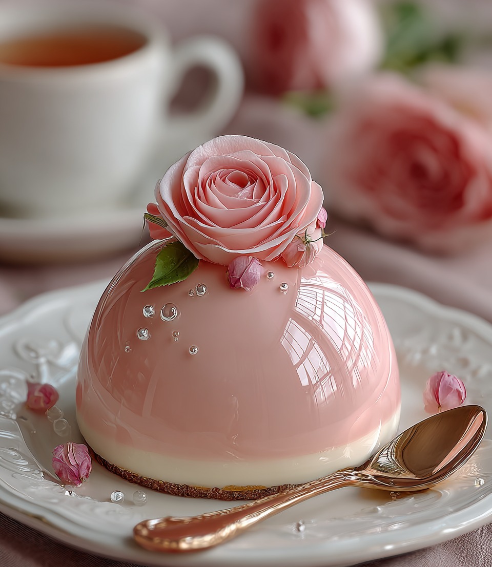 Elegant Sakura Cherry Blossom Mousse Domes with Glossy White